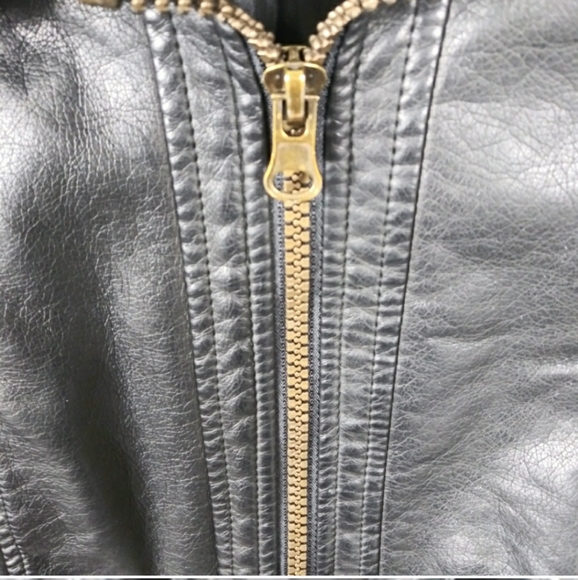 Giacca Faux Leather Biker Style Jacket Black Med - Picture 5 of 8